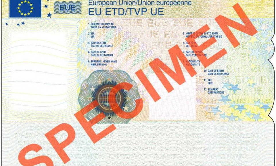 Asmens grįžimo pažymėjimą keičia Europos Sąjungos laikinasis kelionės dokumentas